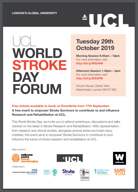 UCL FLYER STROKE FORUM DAY ARNI - Free! Stroke Rehab and Research Event - Stroke Rehabilitation and Exercise Training for Survivors & Specialist Stroke Courses for Therapists and Trainers, Online and Face to Face